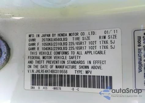 2011 Honda Cr-V Ex-L from USA, damaged, VIN JHLRE4H74BC019558